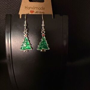 Festive Green Christmas Tree Earrings